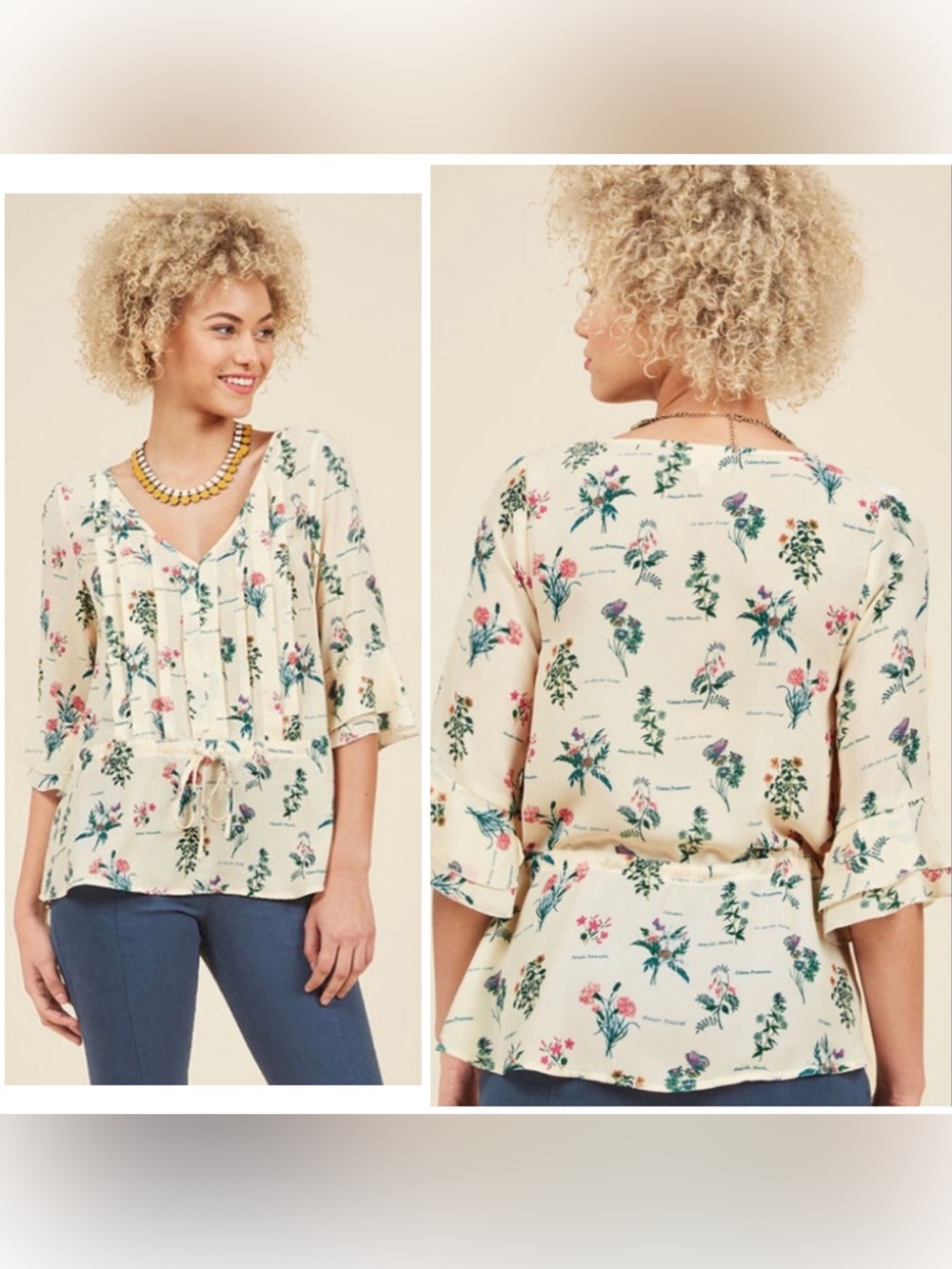 ModCloth Floral Peplum Blouse Size XL Botanical Cottagecore